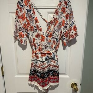 Blue Rain Floral V-Neck Romper